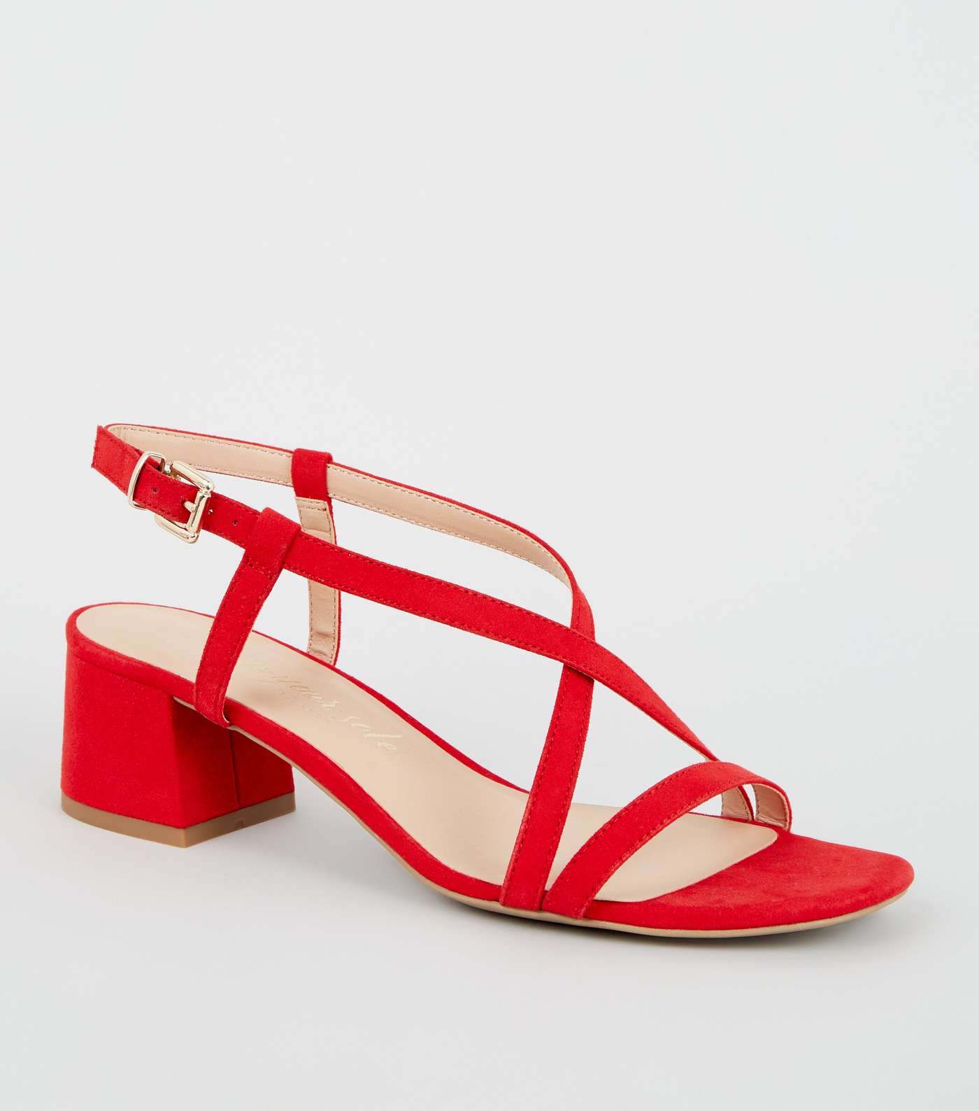 Wide Fit Red Suedette Strappy Low Heel Sandals