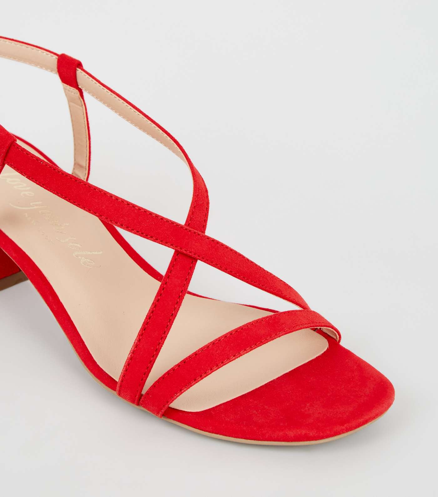 Wide Fit Red Suedette Strappy Low Heel Sandals Image 3