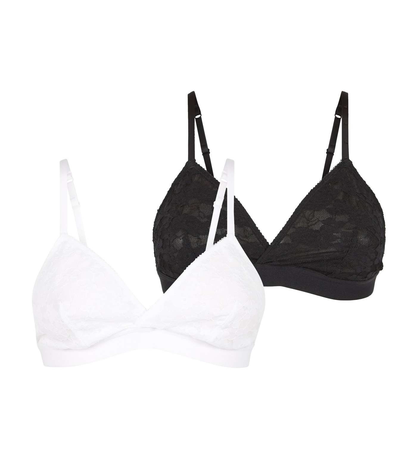 2 Pack Black and White Lace Bralettes Image 4
