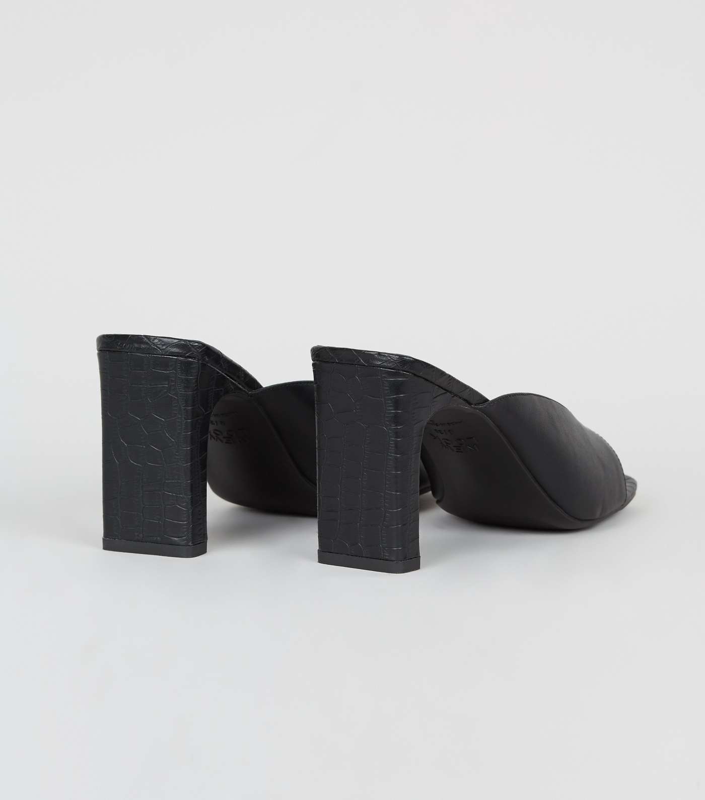 Black Leather-Look Slim Block Heel Mules Image 3