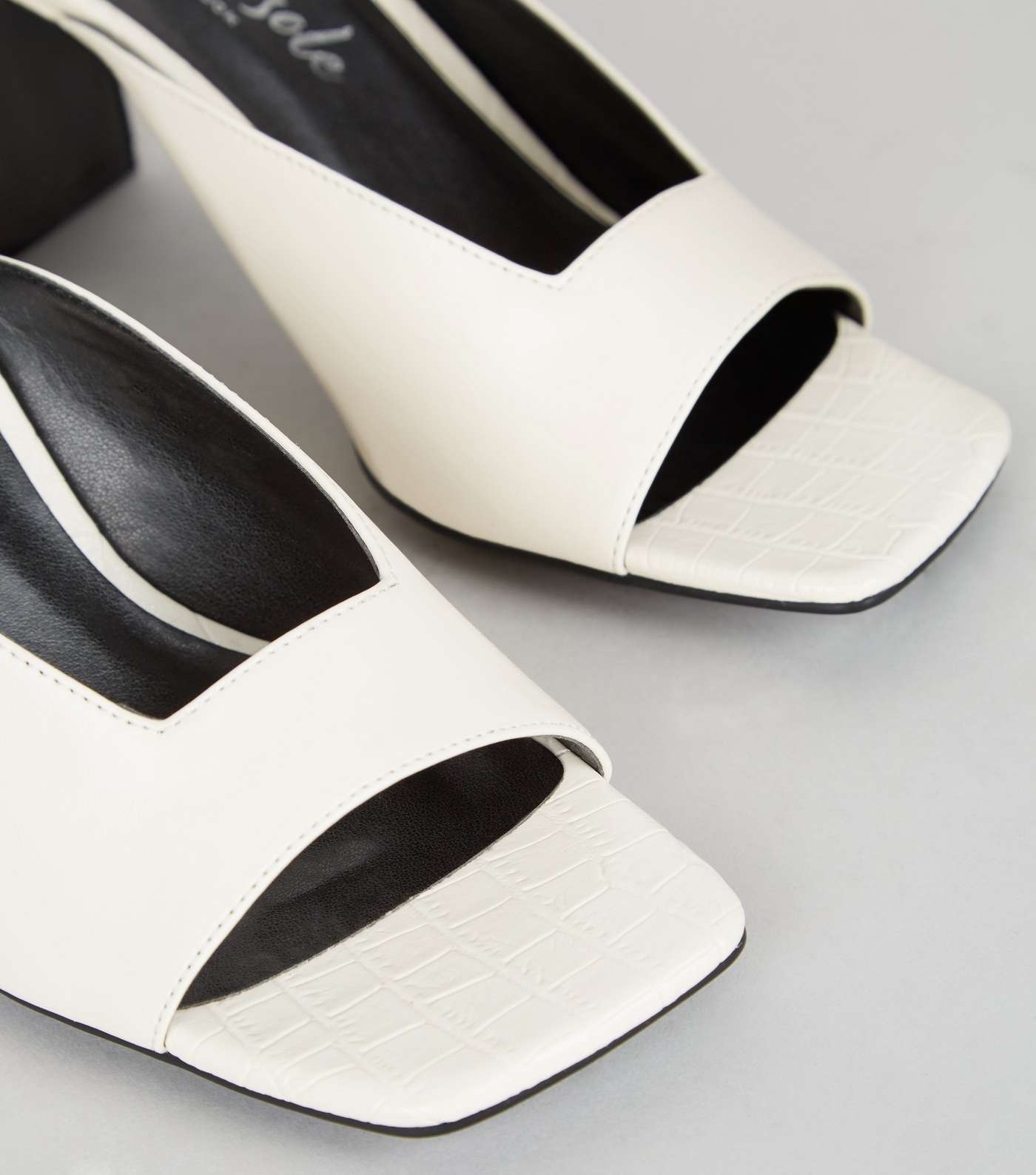 Off White Leather-Look Slim Block Heel Mules Image 4