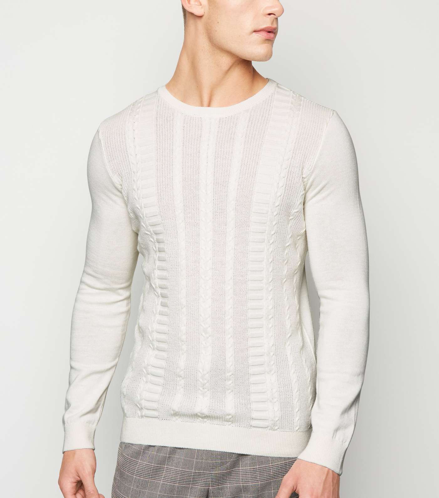Off White Cable Knit Muscle Fit Jumper