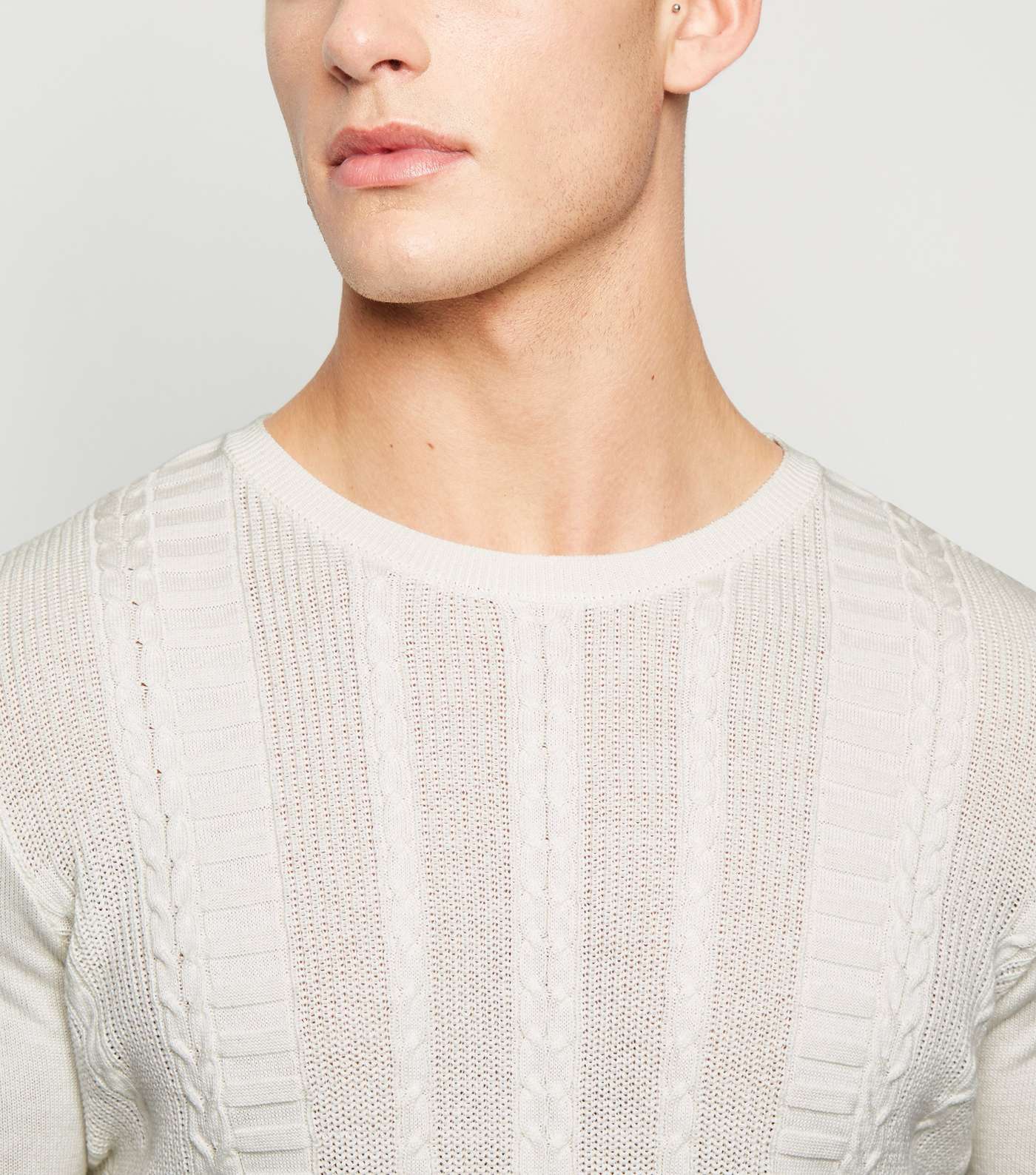 Off White Cable Knit Muscle Fit Jumper Image 5