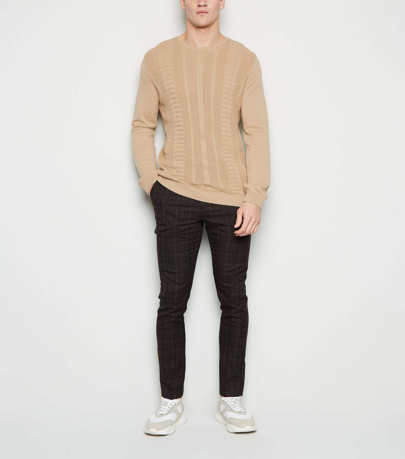 Stone Cable Knit Muscle Fit Jumper Image 2