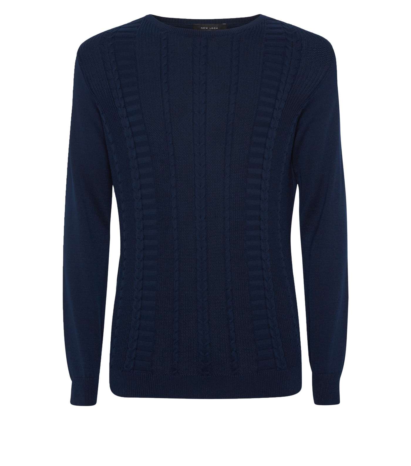 Navy Cable Knit Muscle Fit Jumper Image 4