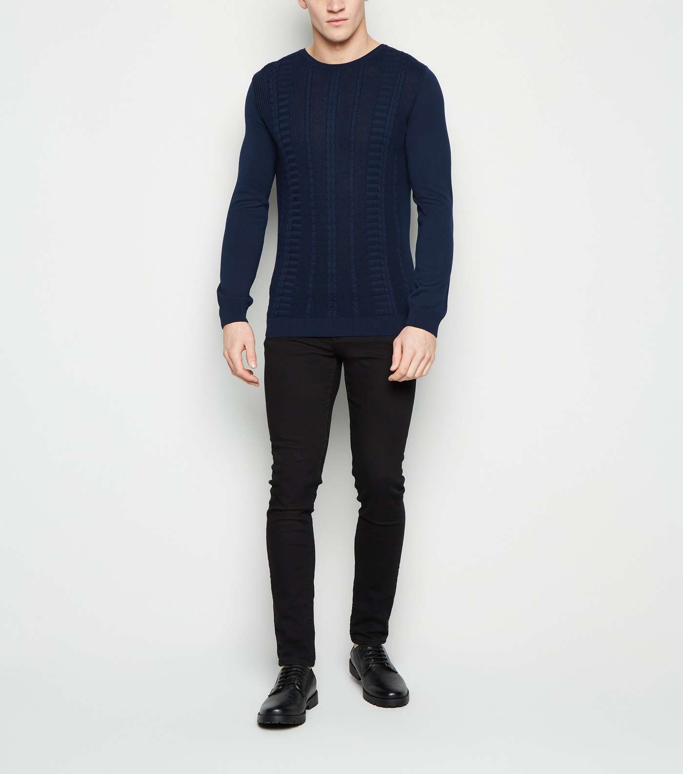 Navy Cable Knit Muscle Fit Jumper Image 2
