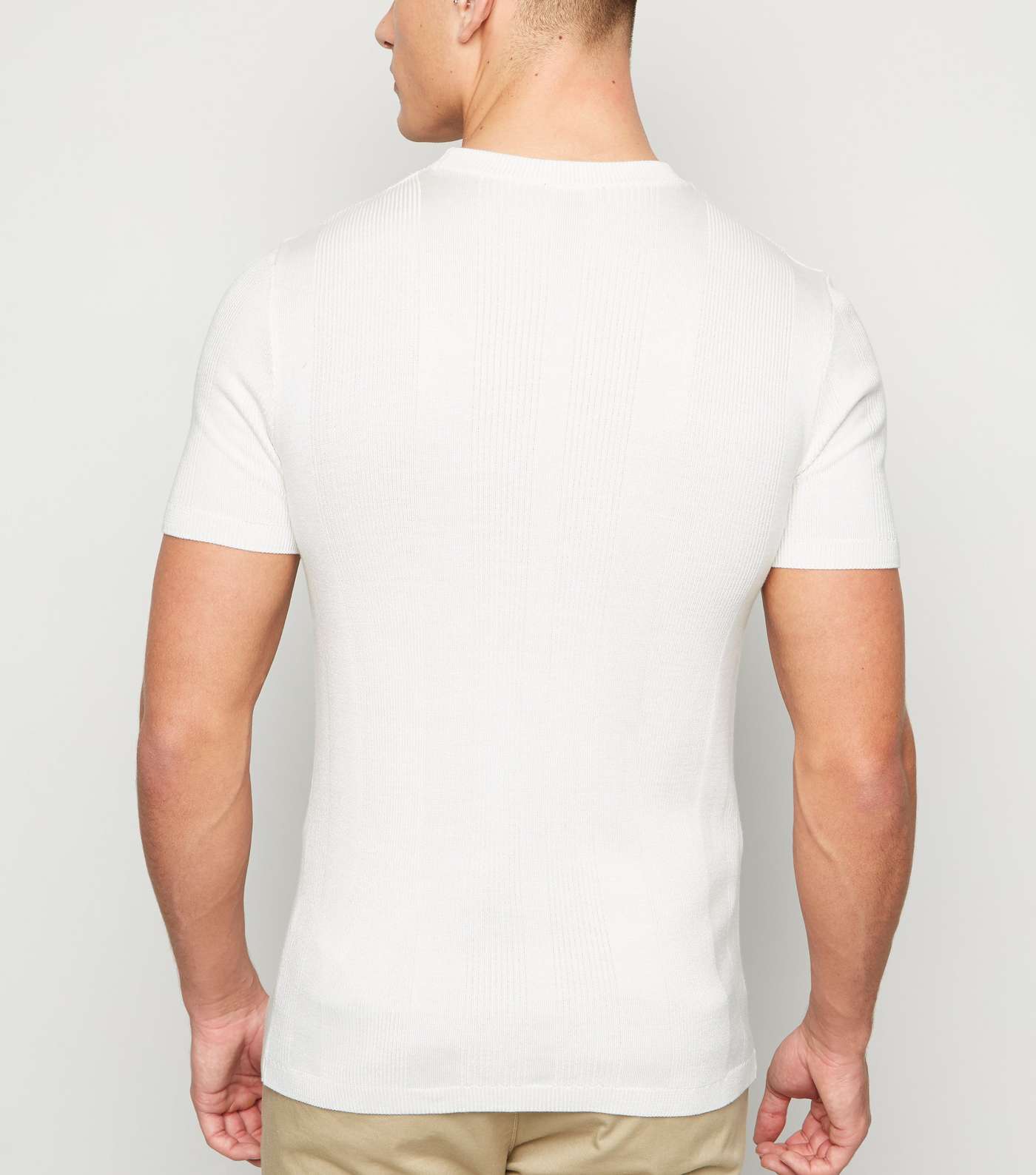 White Ribbed Knit Muscle Fit T-Shirt Image 3