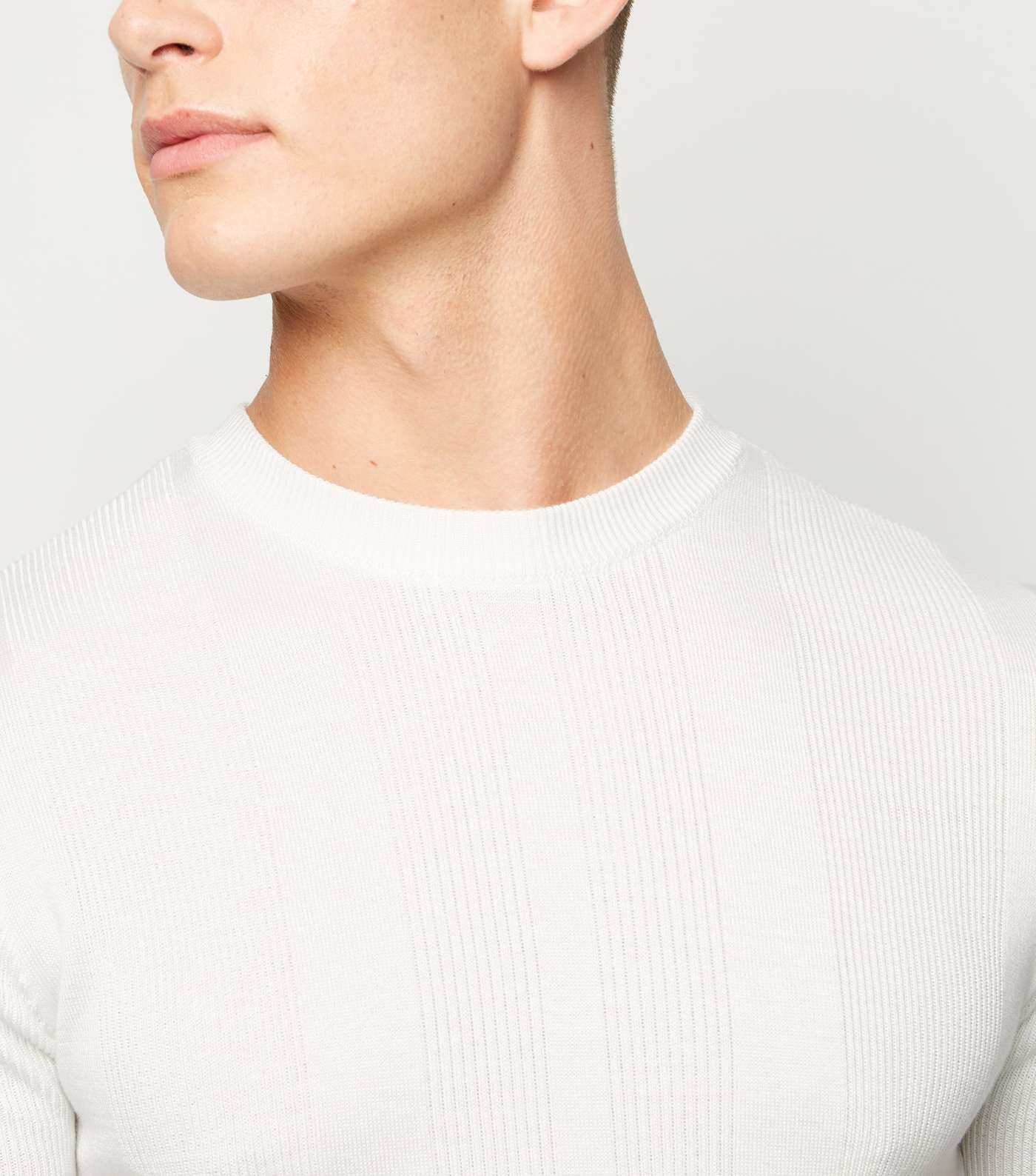 White Ribbed Knit Muscle Fit T-Shirt Image 5