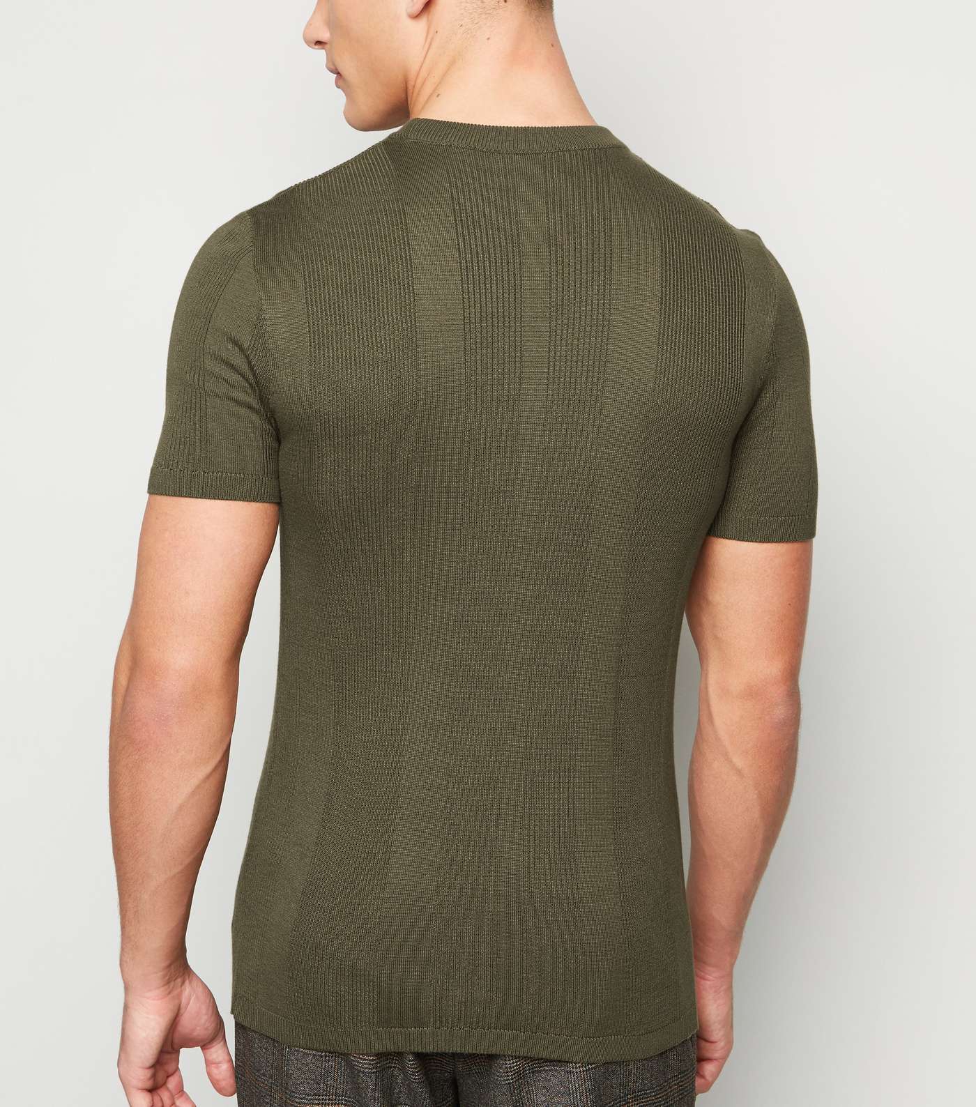 Khaki Ribbed Knit Muscle Fit T-Shirt Image 3