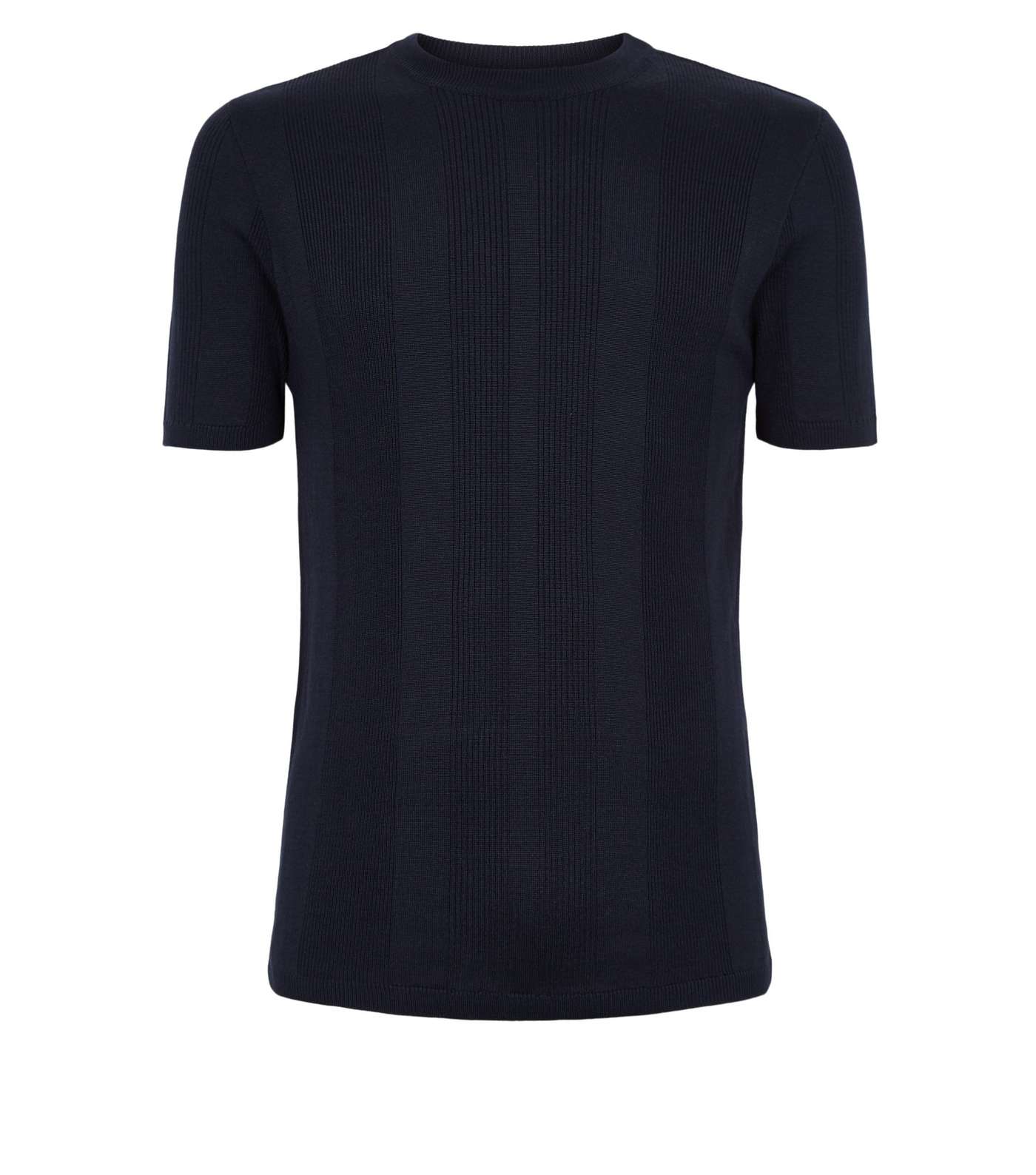 Navy Ribbed Knit Muscle Fit T-Shirt Image 4