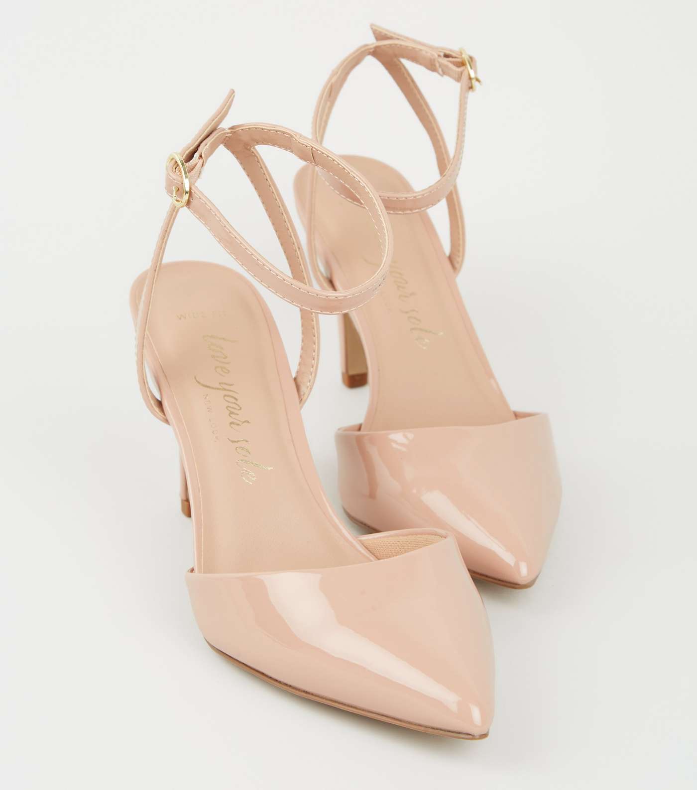 Wide Fit Pale Pink Patent Pointed Court Shoes Image 3