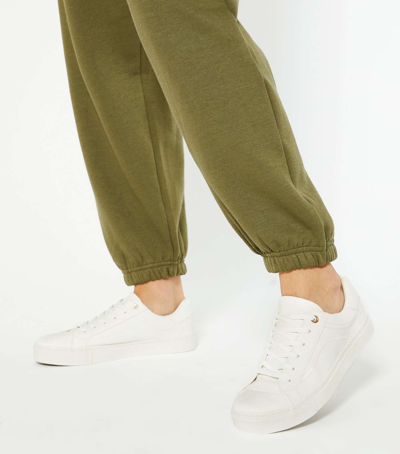 White Leather-Look Side Stitch Trainers