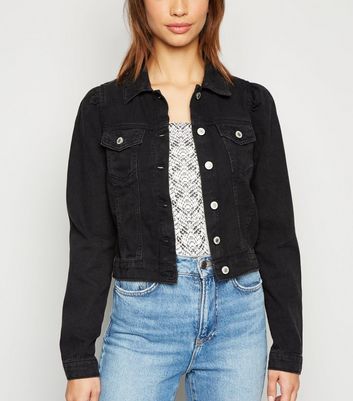 Black Puff Shoulder Crop Denim Jacket | New Look