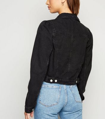 black denim jacket puff shoulders