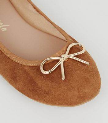 Wide Fit Tan Suedette Metal Bow Ballet 