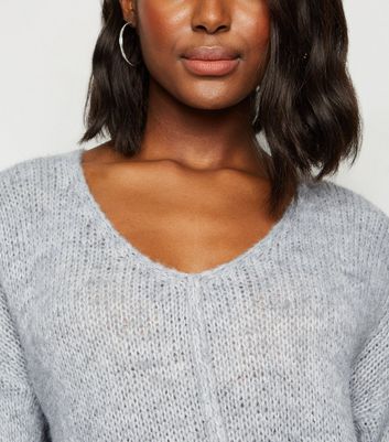 Image of Cameo Rose Grey V Neck Jumper New Look