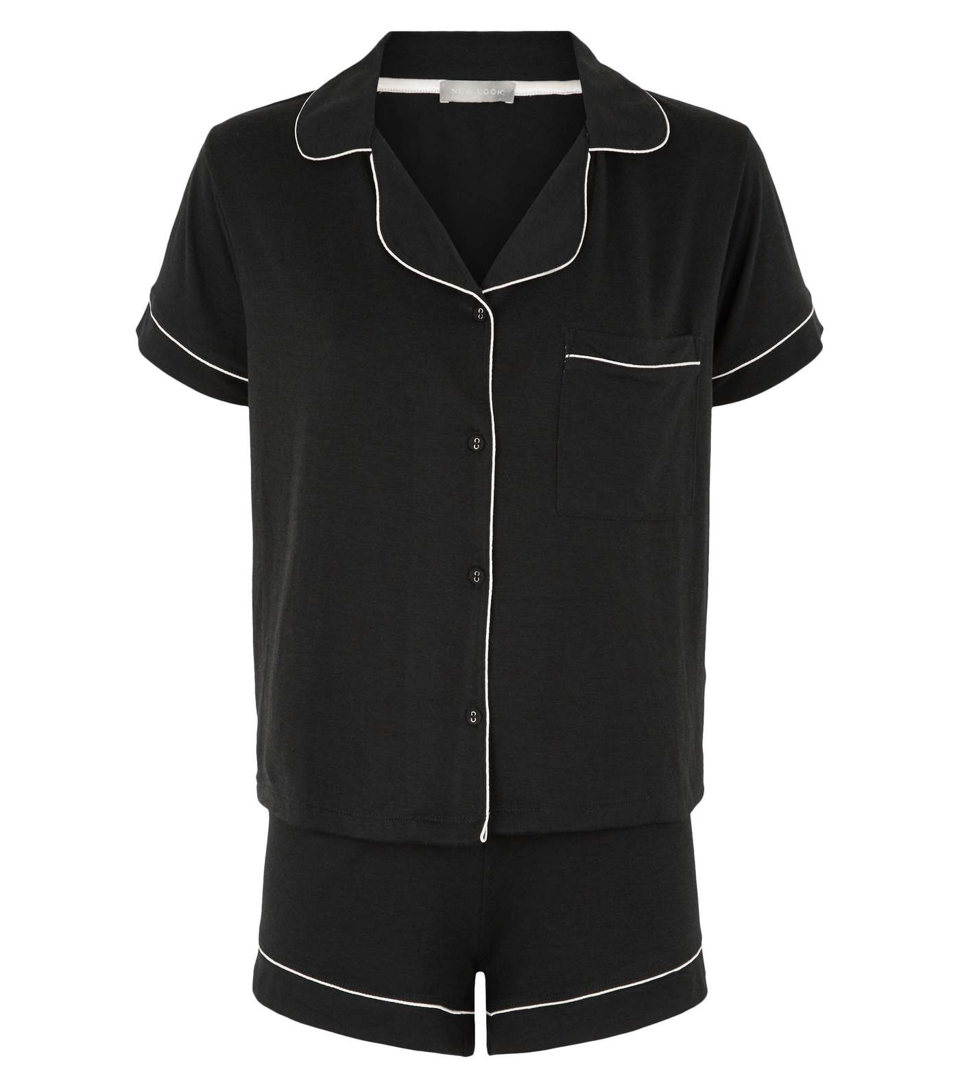 Black Revere Collar Pyjama Short Set Image 4