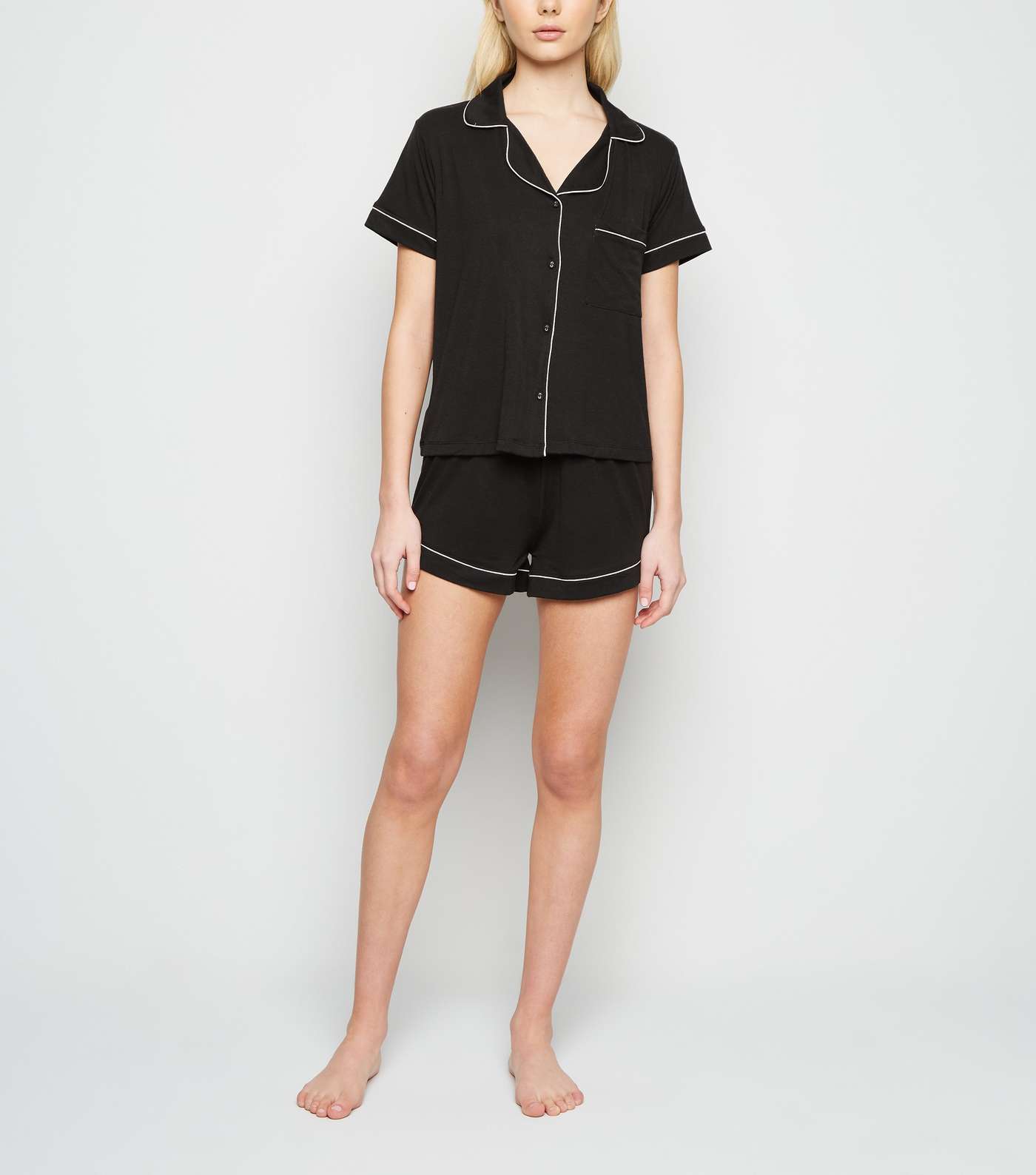 Black Revere Collar Pyjama Short Set Image 2