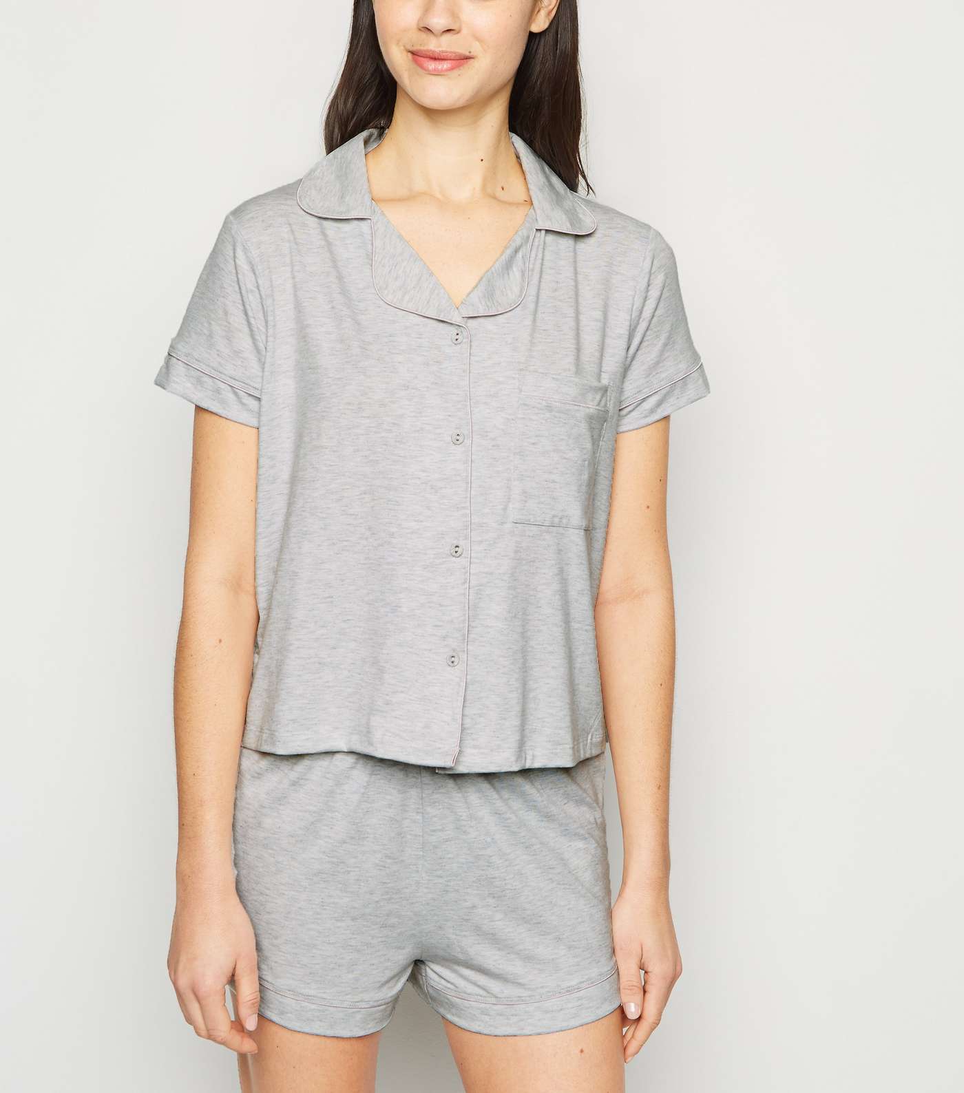 Pale Grey Revere Collar Jersey Pyjama Set