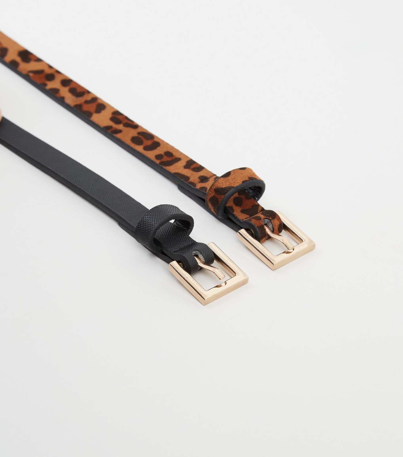 2 Pack Black and Leopard Print Skinny Belts Image 3