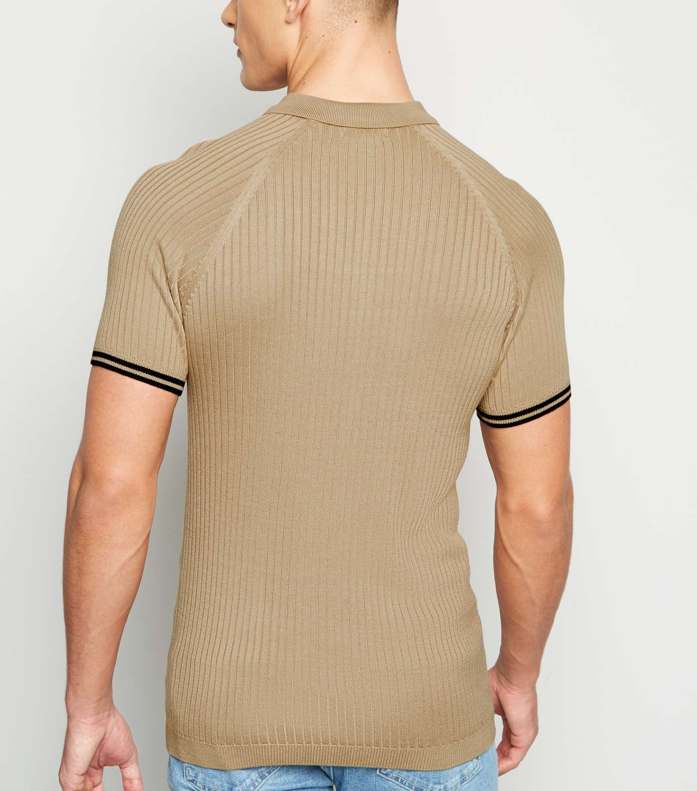 Camel Stripe Sleeve Muscle Fit Polo Shirt Image 3