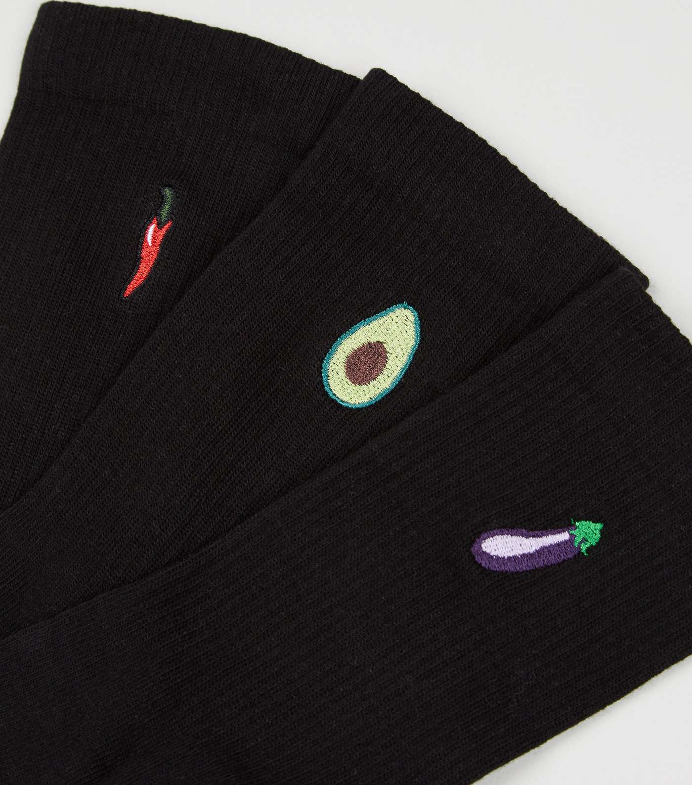 3 Pack Black Vegetable Embroidered Socks Image 2