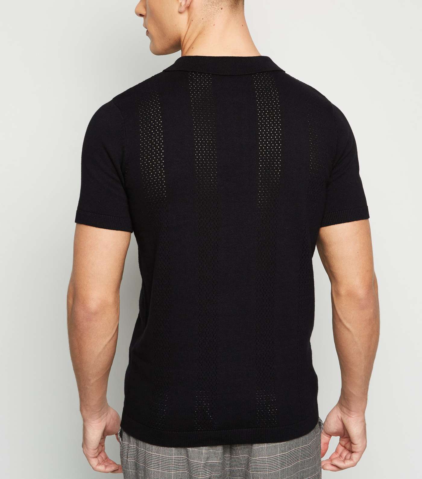 Black Zip Neck Ladder Stitch Polo Shirt Image 3
