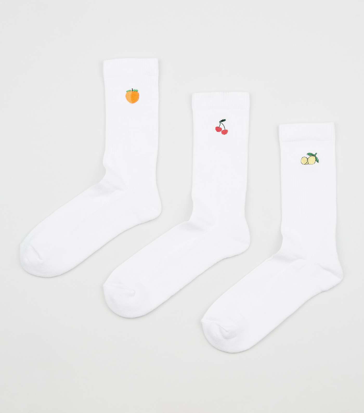 3 Pack White Fruit Embroidered Socks