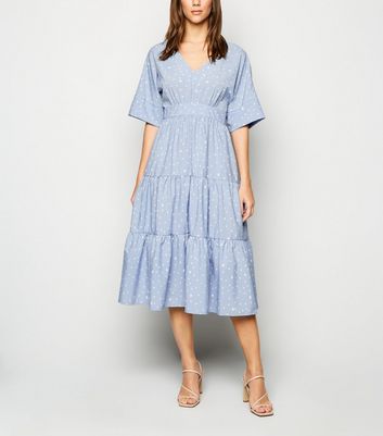 Blue Vanilla Pale Blue Spot Tiered Midi Dress | New Look