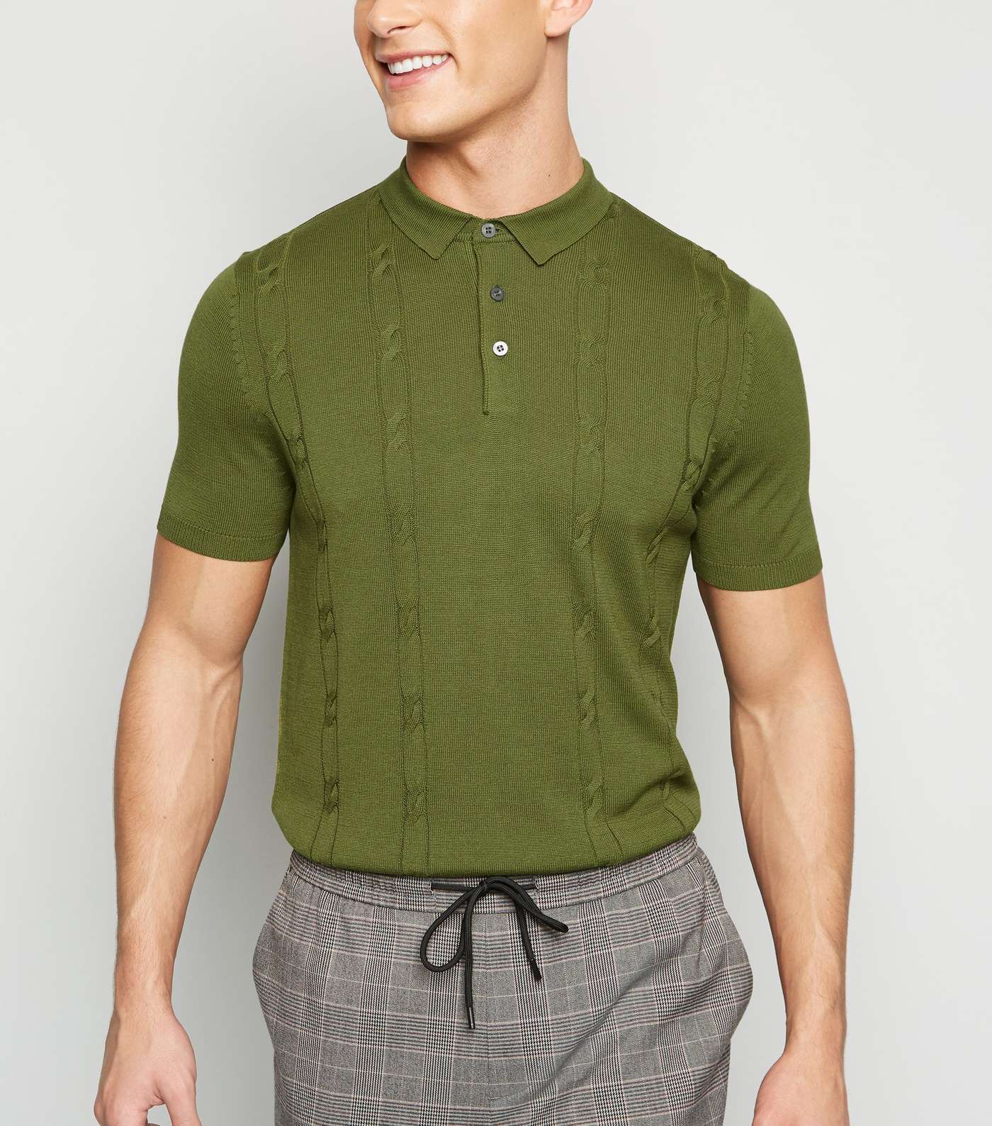 Khaki Cable Knit Polo Shirt