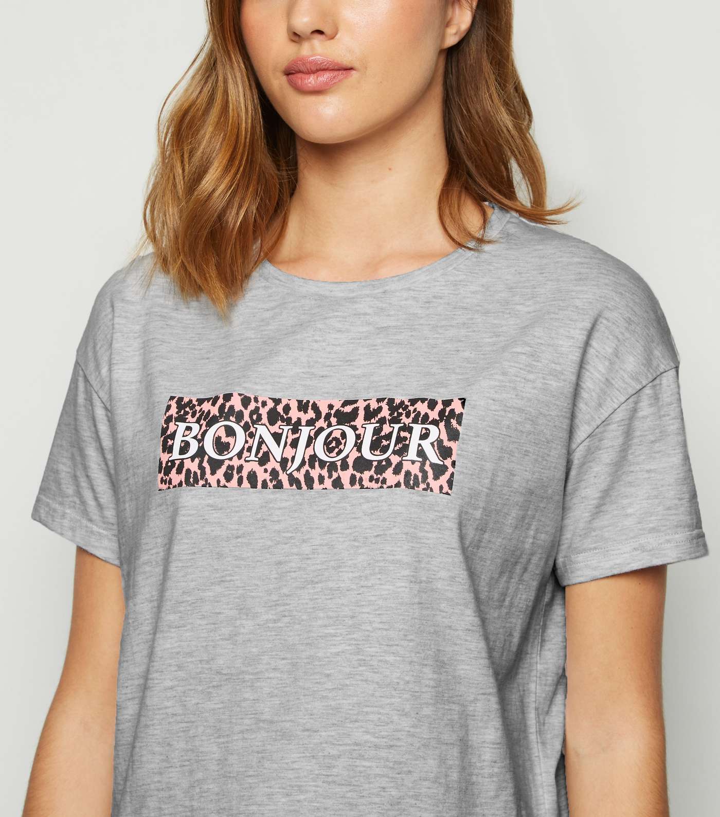 Light Grey Leopard Print Slogan Pyjama Set Image 2