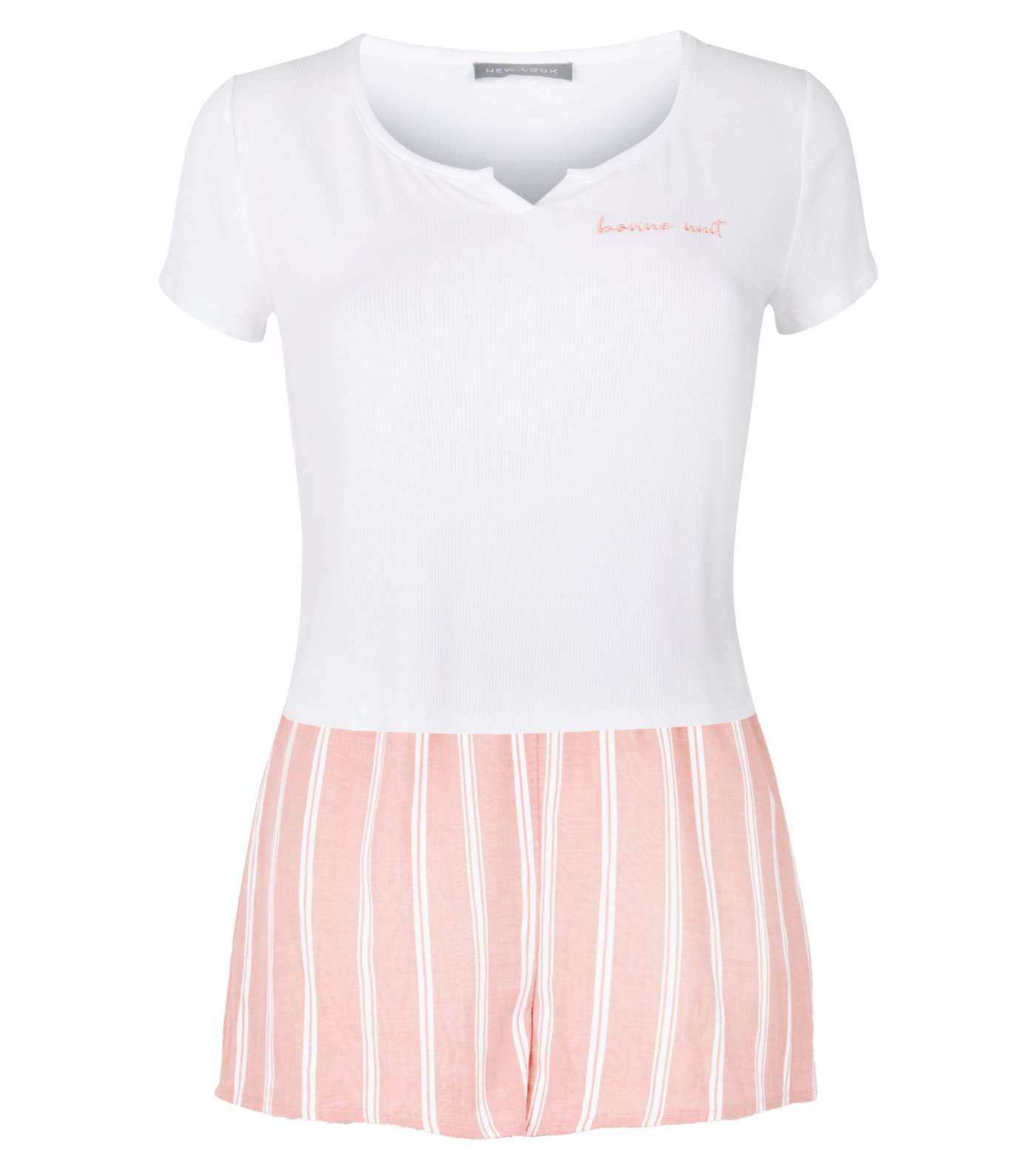 White Stripe Slogan Shorts Pyjama Set Image 4