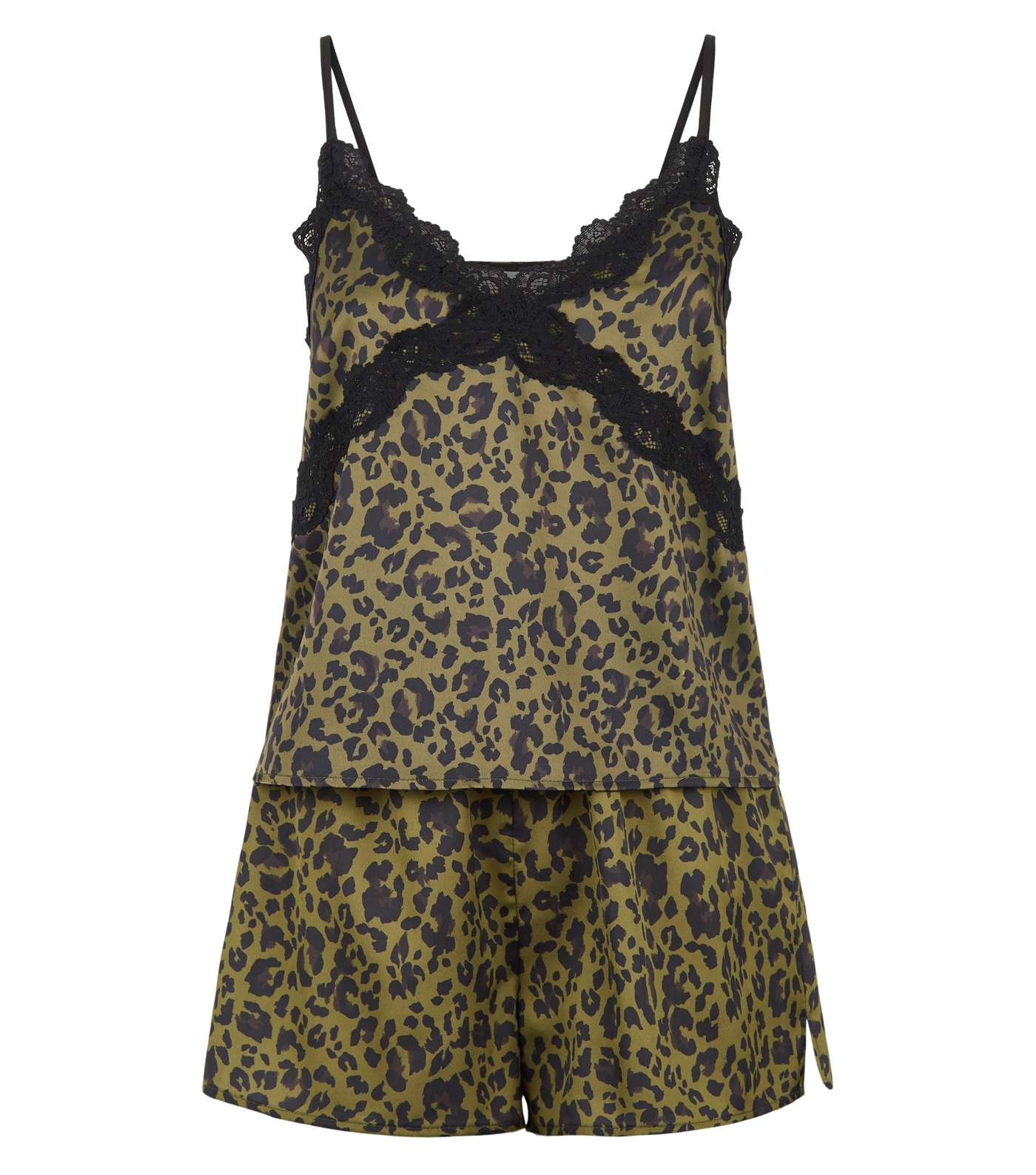Green Leopard Print Satin Short Pyjama Set Image 4