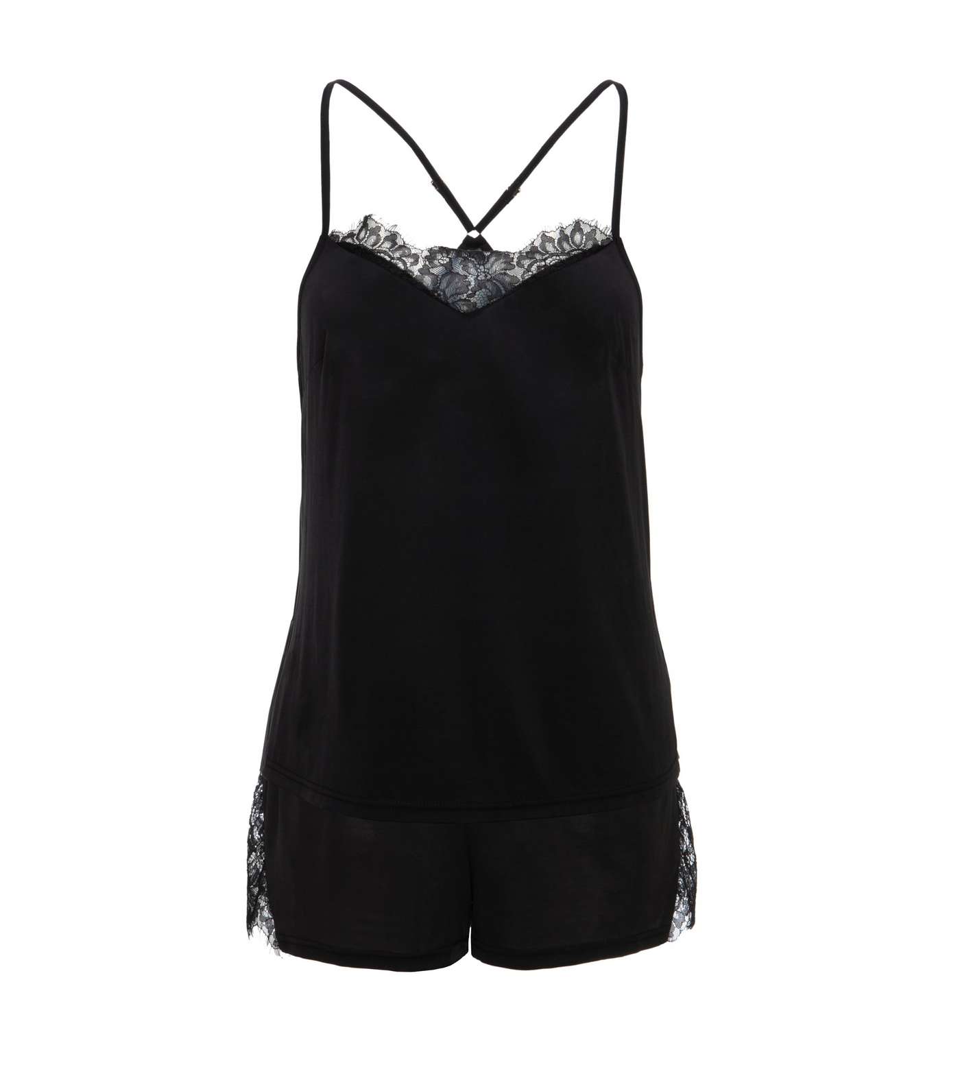 Black Lace Trim Short Pyjama Set 