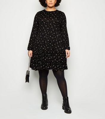 long sleeve dress with tights and boots