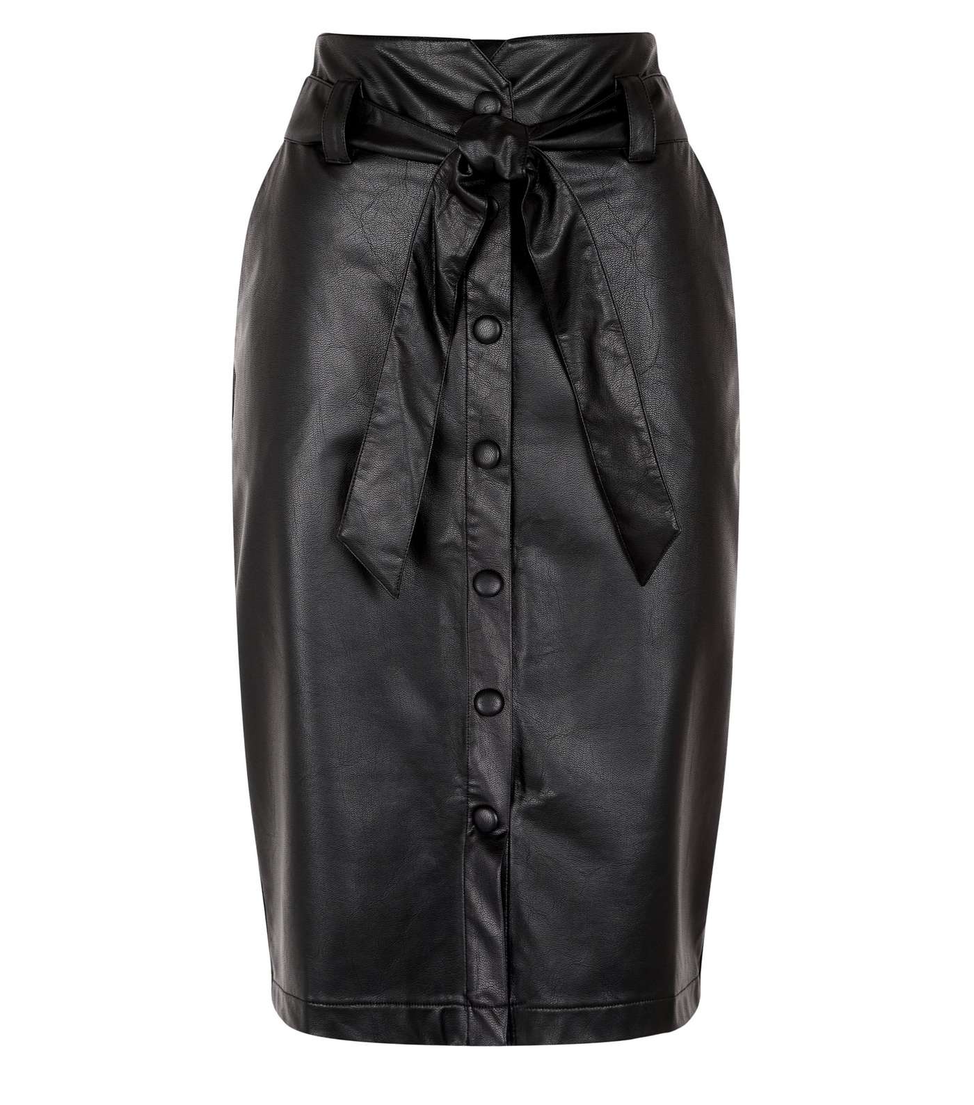 Petite Black Leather-Look Belted Pencil Skirt Image 4