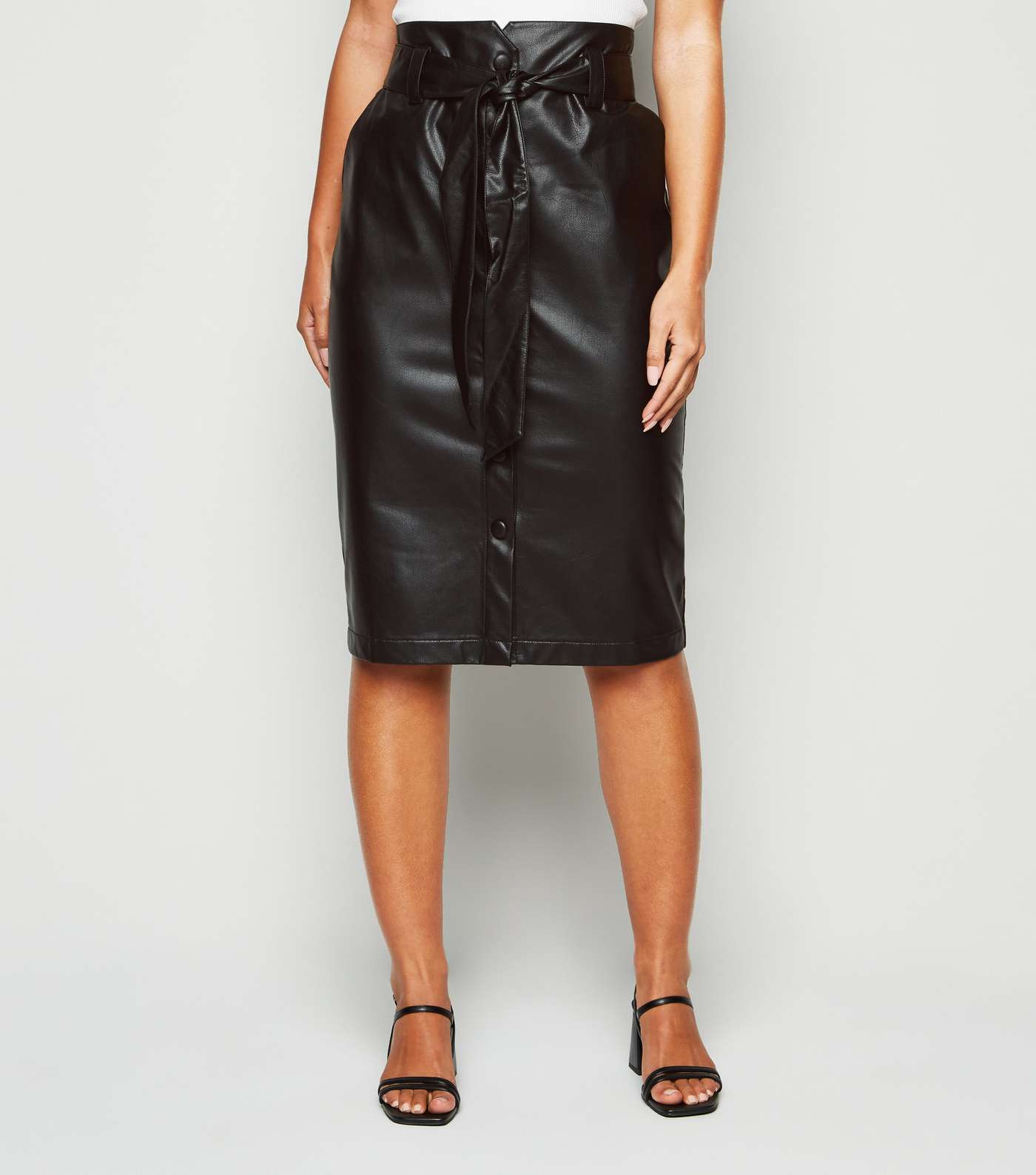 Petite Black Leather-Look Belted Pencil Skirt Image 2