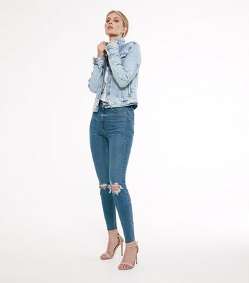 Tall Blue Bleach Wash Boxy Denim Jacket 