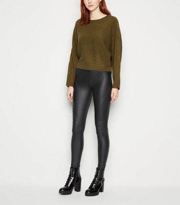 Tall – Schwarze Biker-Leggings in Leder 