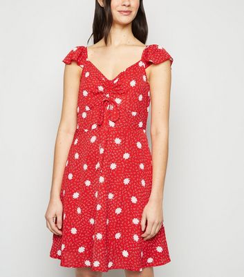 blue and red floral dress