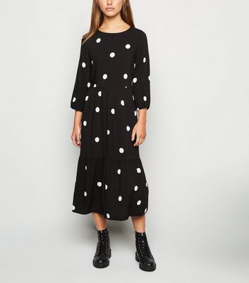 new look tiered midaxi smock dress in polka dot