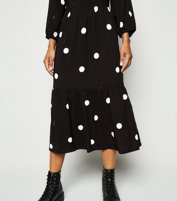 new look tiered midaxi smock dress in polka dot