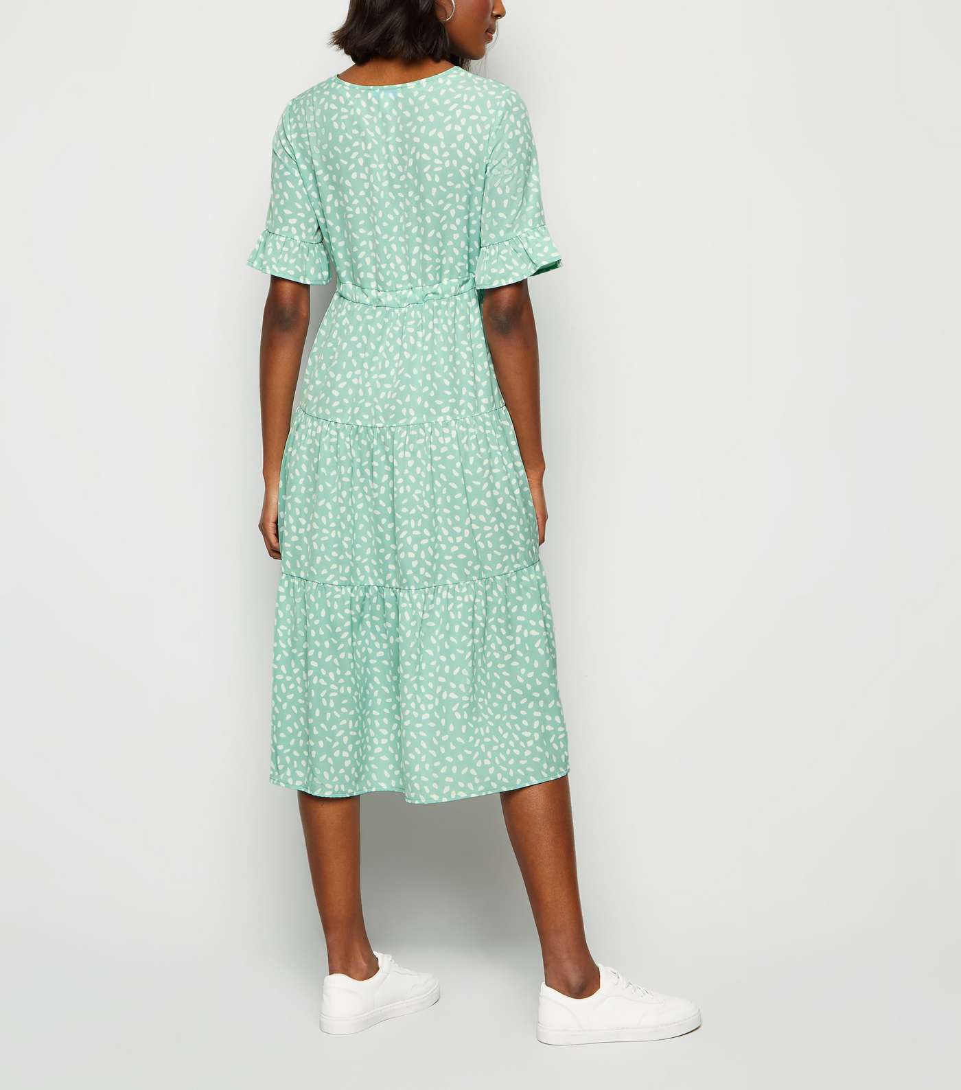 Blue Vanilla Mint Green Abstract Spot Midi Dress Image 3