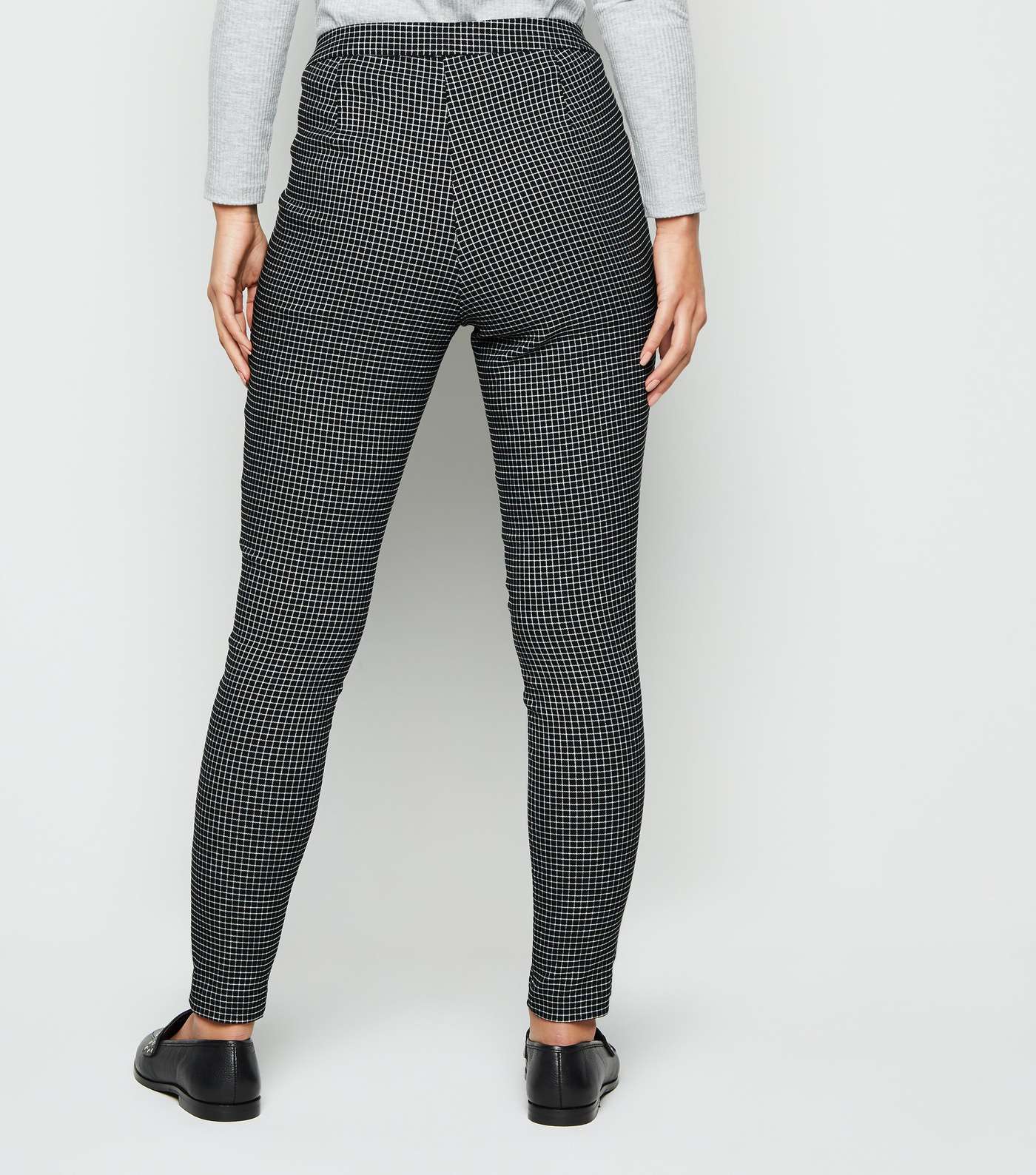Petite Black Grid Check Skinny Trousers Image 3
