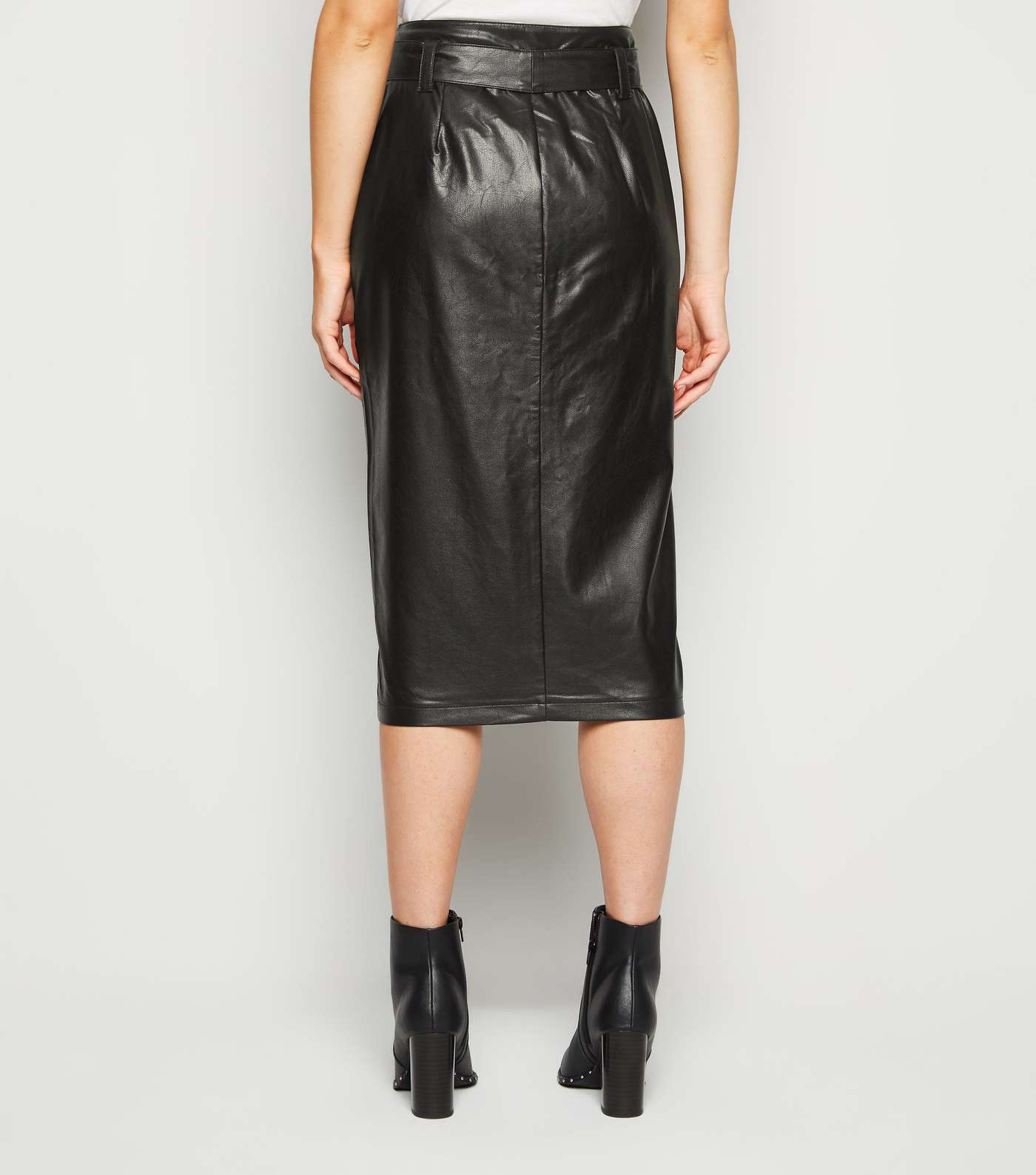 Tall Black Leather-Look High Waist Pencil Skirt  Image 3