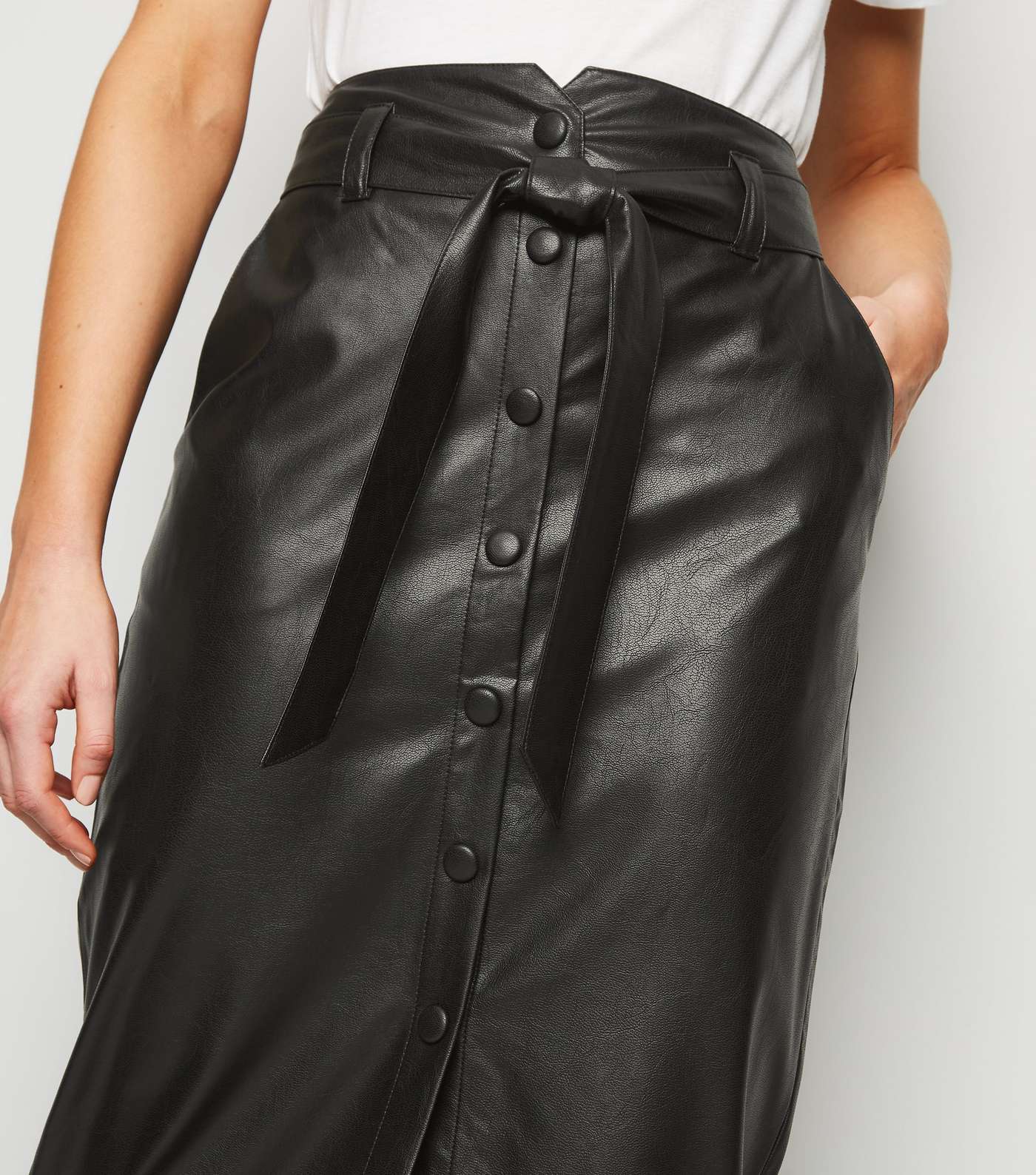 Tall Black Leather-Look High Waist Pencil Skirt  Image 5