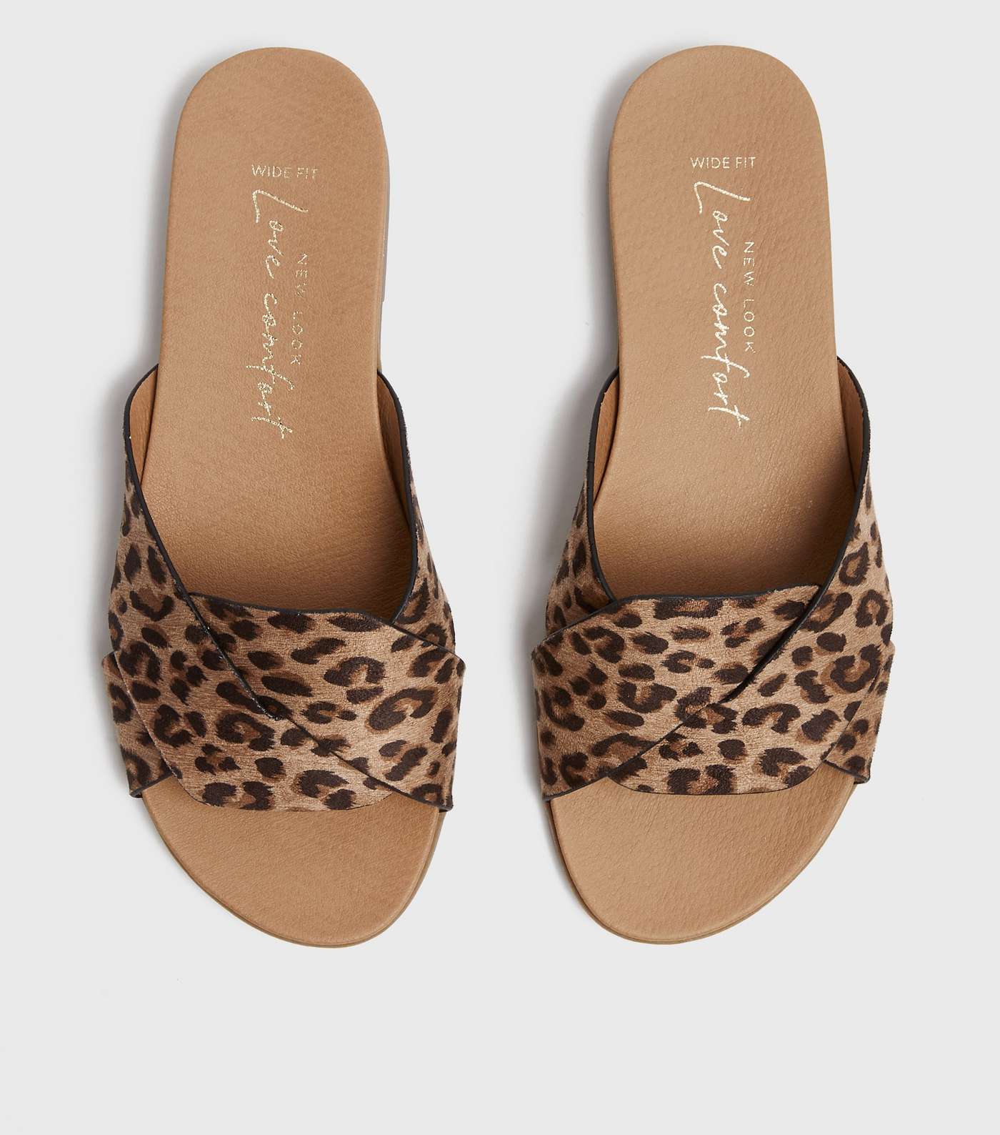 Wide Fit Stone Leopard Print Footbed Sliders Image 4