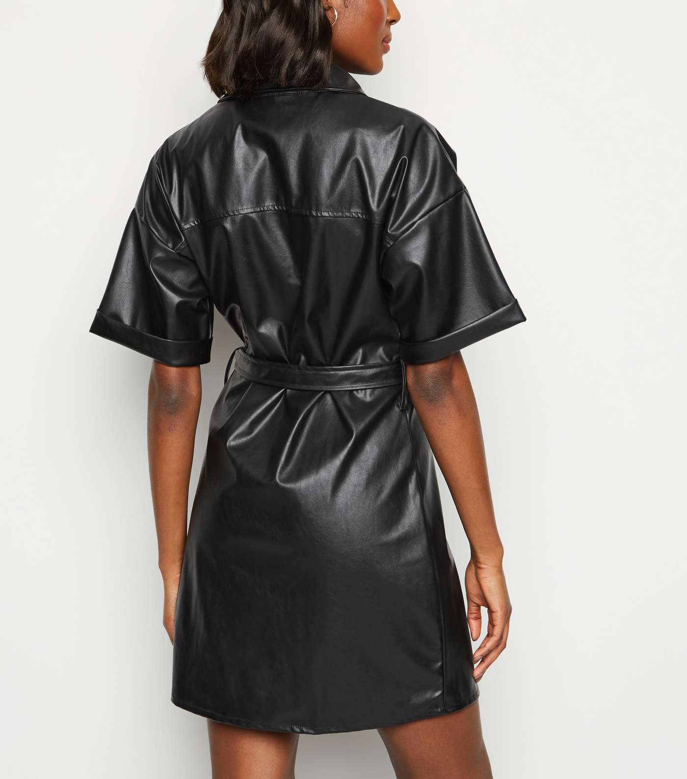 Cameo Rose Black Leather-Look Utility Shirt Dress Image 3