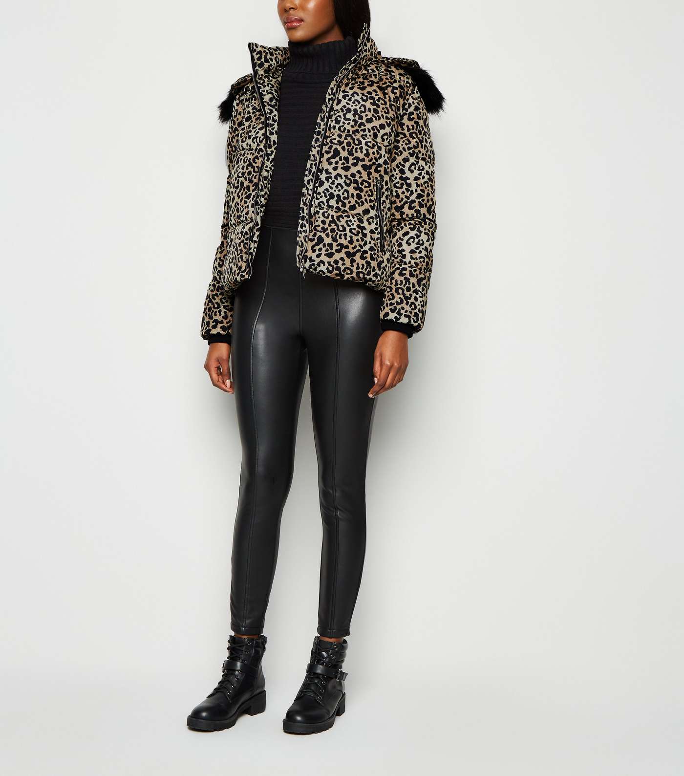 Cameo Rose Brown Leopard Print Puffer Jacket Image 2