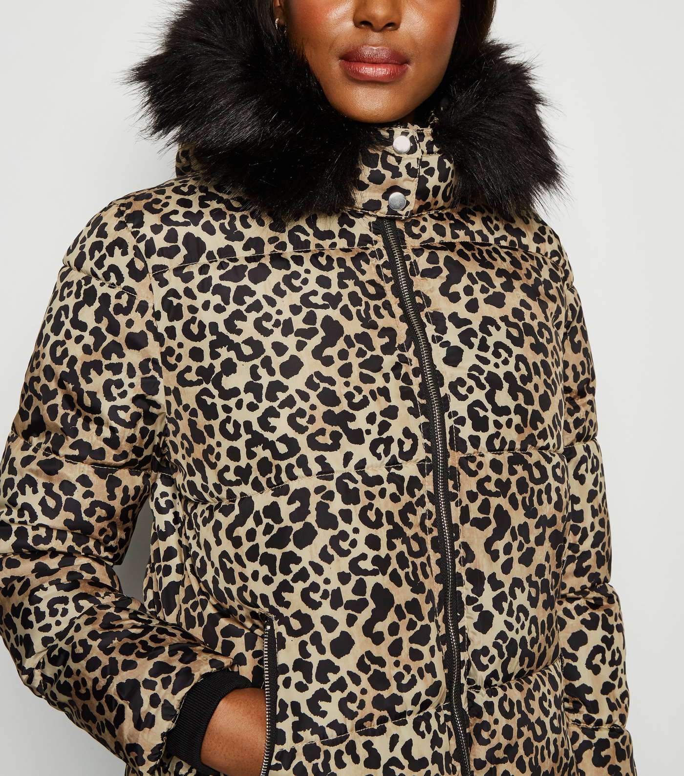 Cameo Rose Brown Leopard Print Puffer Jacket Image 5